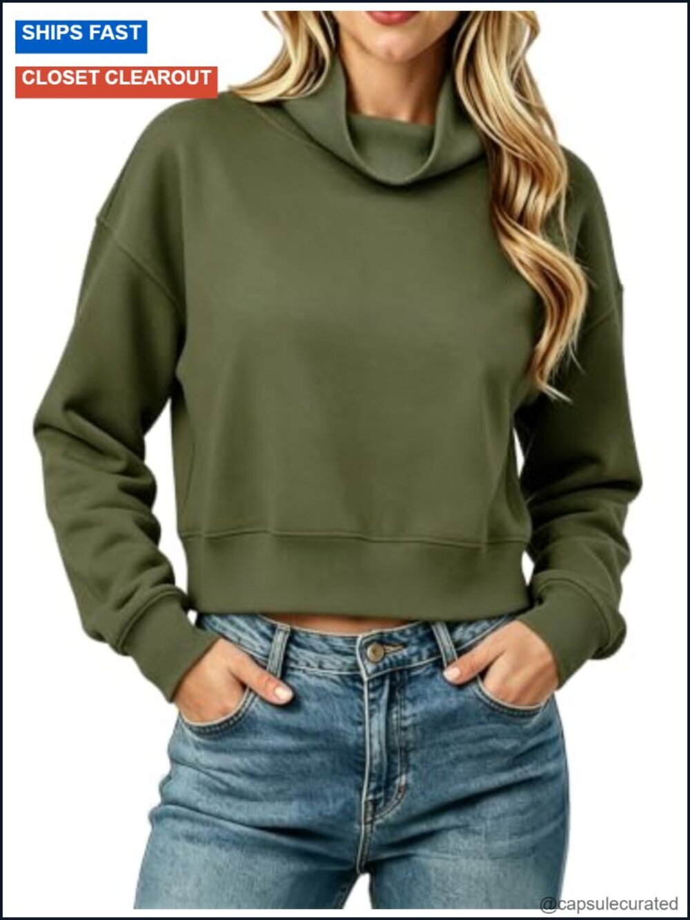 Cropped Turtleneck Fleece Pullover Sweatshirt for Women Casual Long Sleeve
